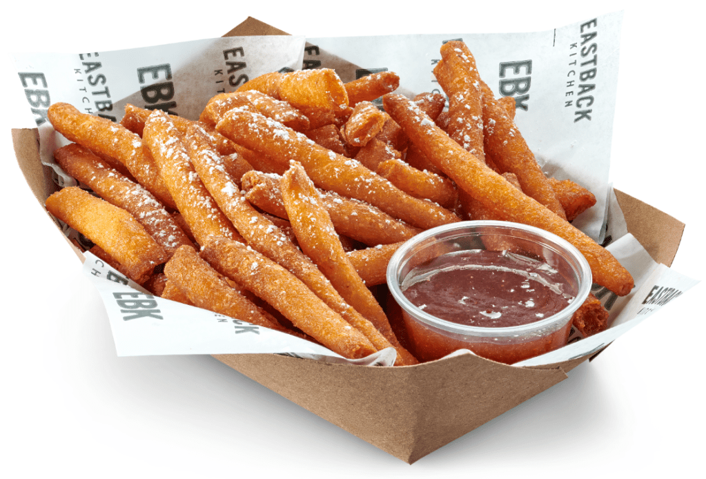 Funnel cake fries in a basket.