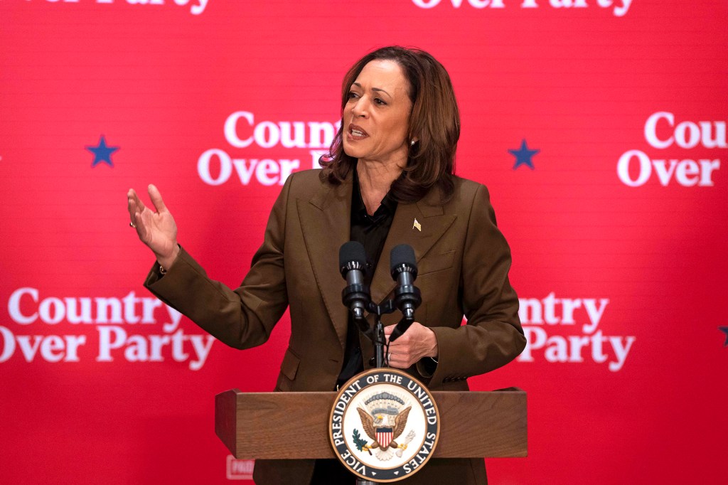 Vice President and Democratic presidential candidate Kamala Harris delivers remarks at a Republicans for Harris event in Scottsdale, Arizona, October 11, 2024.