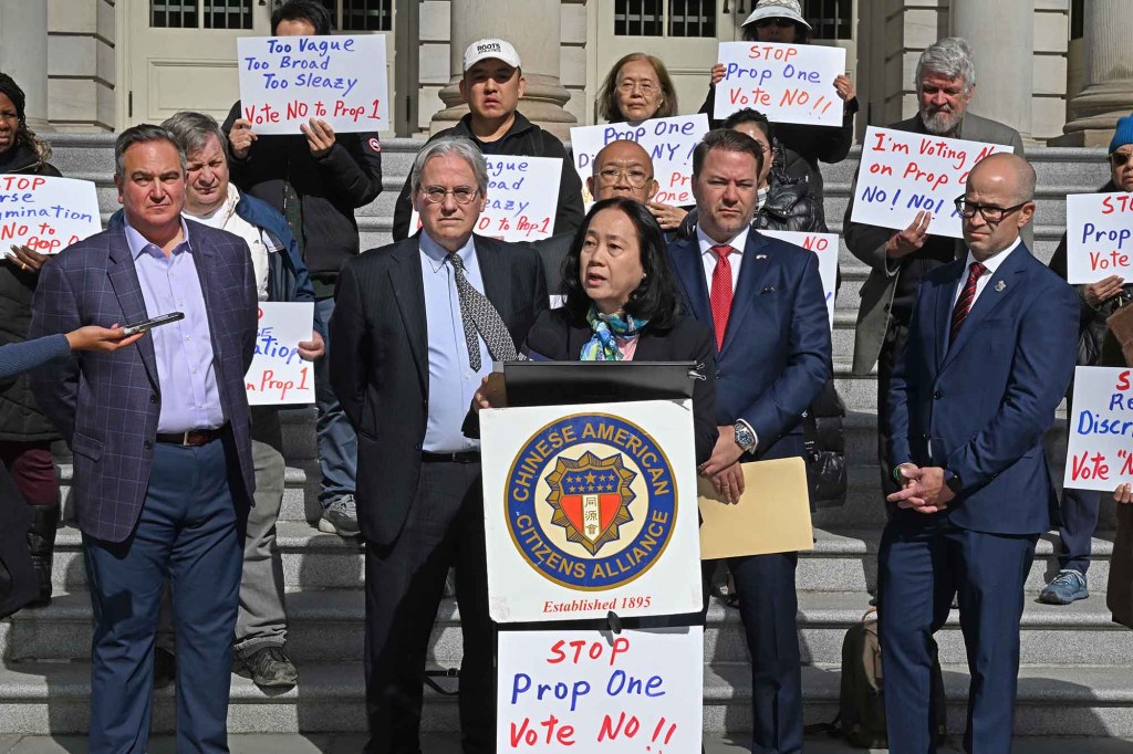 Approximately 20 people gathered on the steps of City Hall to protest Proposal #1, which will be on the ballot on November 5, 2024.