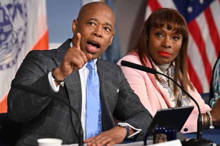 Mayor Eric Adams and Ingrid Lewis-Martin at Adams's weekly presser, Tuesday, April 9, 2024.