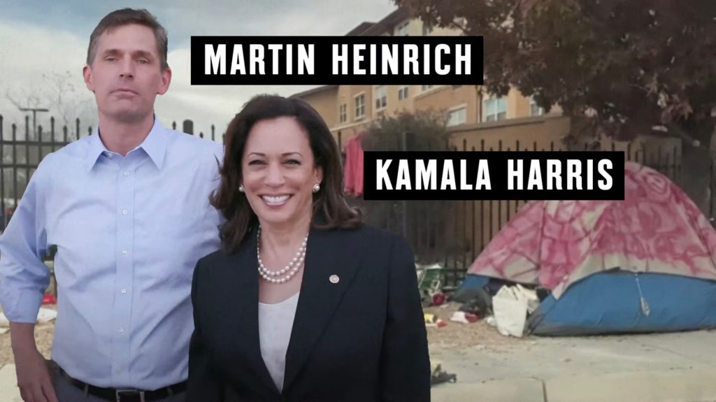 Kamala Harris and Martin Heinrich smiling in an ad.