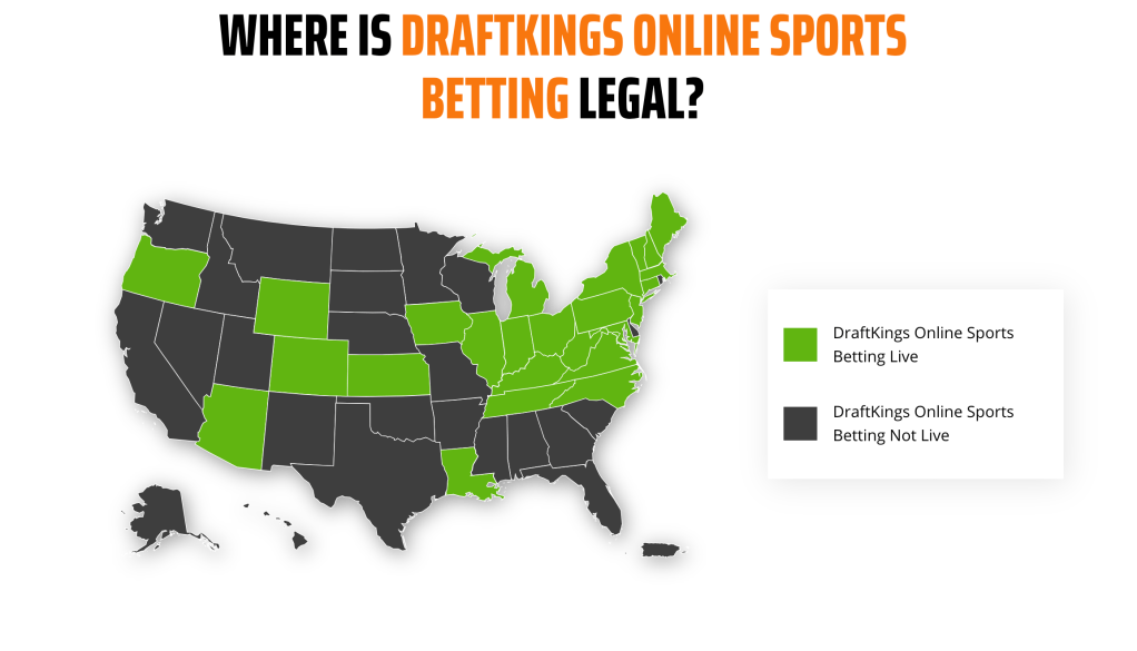 A map of legal DraftKings Sportsbook states.