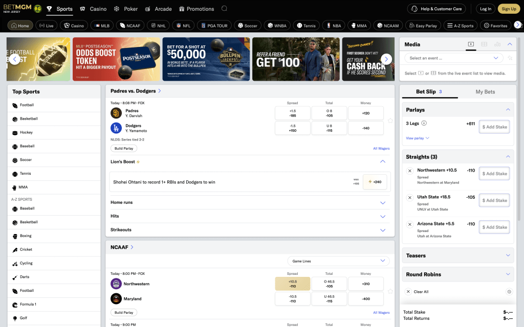 BetMGM Sportsbook desktop website