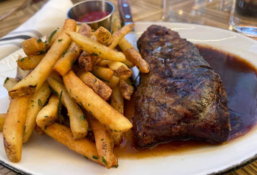 A steak with fries from the Broadway Lounge.