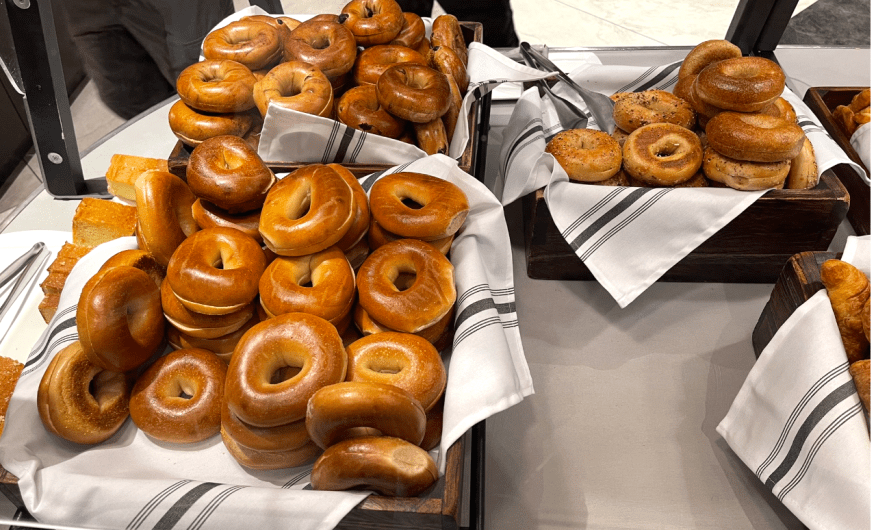 Bagels from the Marriott Marquis breakfast buffet.