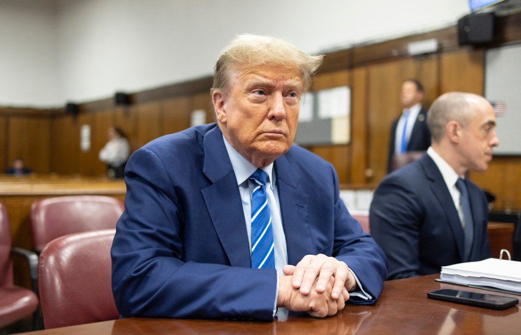 Former President Donald Trump awaits the start of proceedings on the second day of jury selection at Manhattan criminal court.