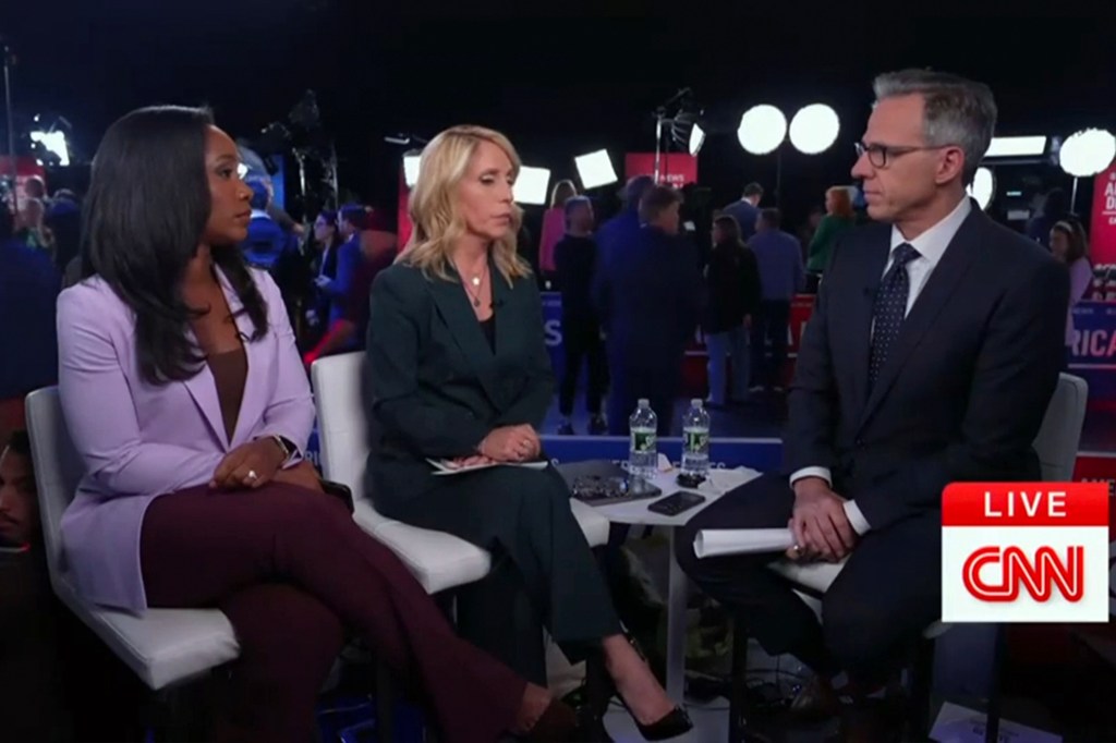 Abby Phillip, Dana Bash and Jake Tapper live on CNN after vice presidential debate on Oct. 1, 2024.