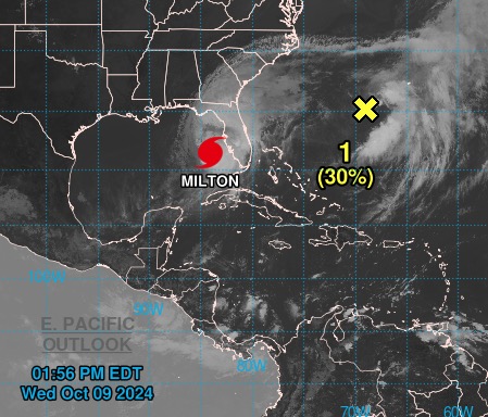 The low pressure system, marked as a yellow X, is weakening