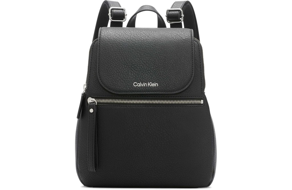 Calvin Klein Reyna Novelty Key Item Flap Backpack, Black/Silver Combo, One Size