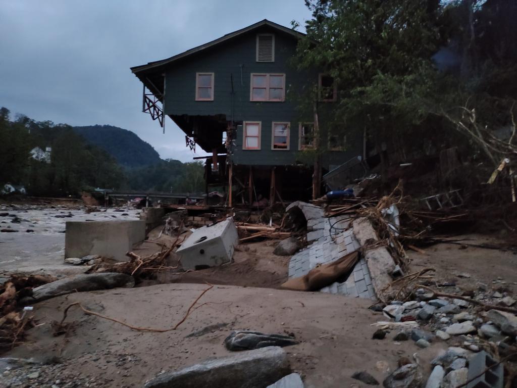 A house damaged by the storm in Bat Cave.