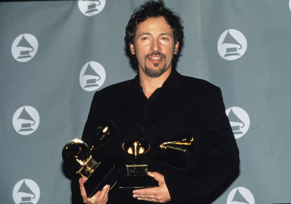 Bruce Springsteen pictured at the 37th annual Grammy Awards at the Shine Auditorium on March 1st, 1995 in Los Angeles.