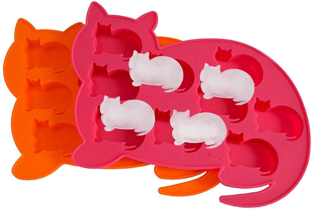 Pink and orange cat-shaped ice cube trays