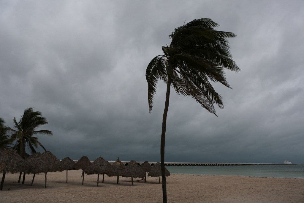 Clouds are seen over the beach as Hurricane Milton advances, in Progreso, Mexico, October 7, 2024.