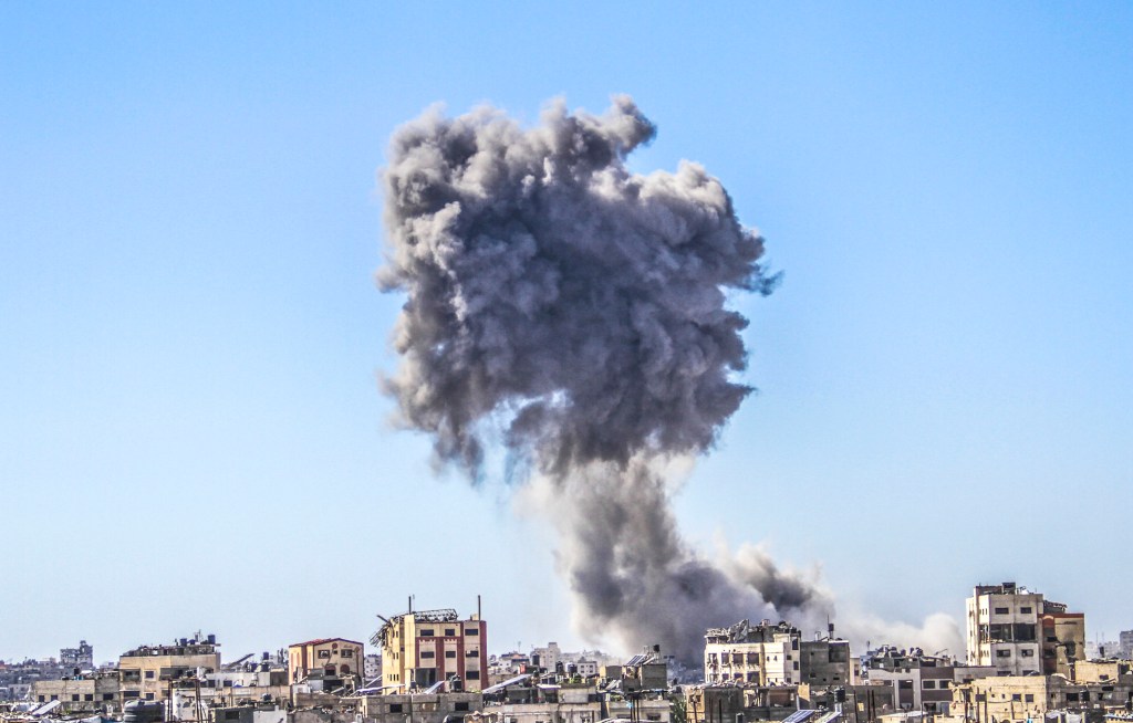 Smoke rising from the Gaza Strip after an Israeli strike on Oct. 20, 2024.