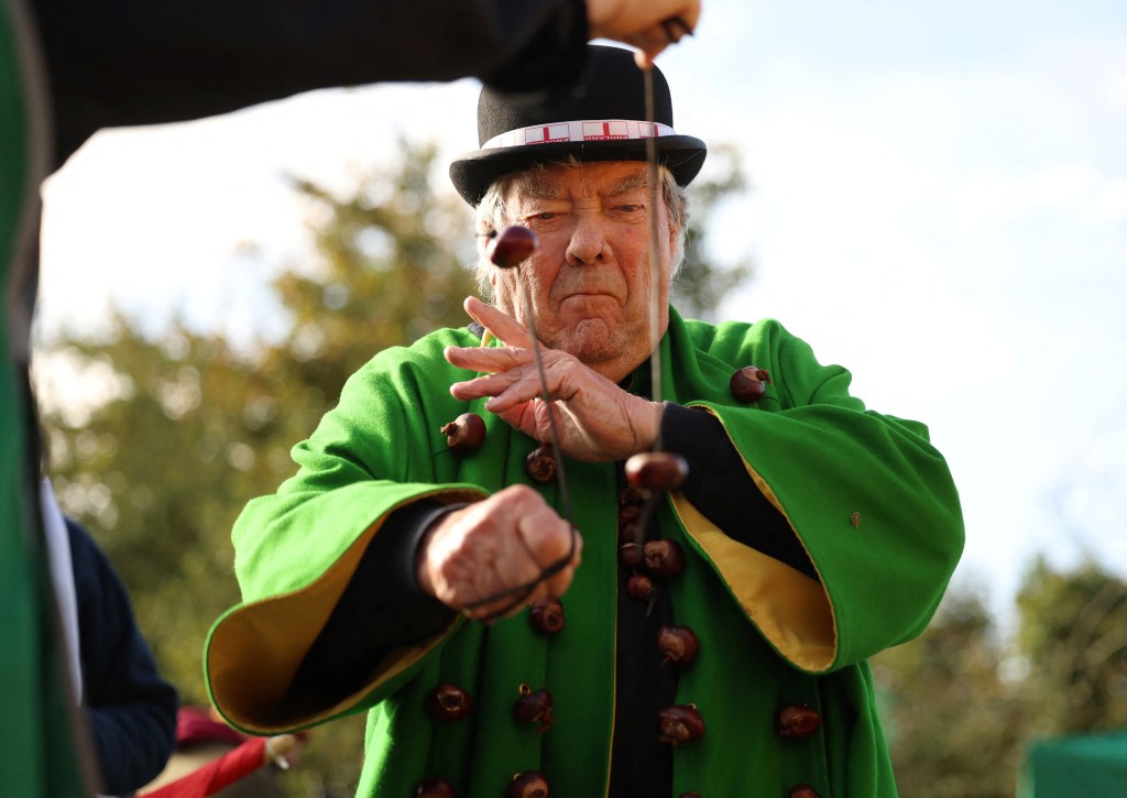 David Jakins, nicknamed "King Conker," won the Conker World Championship in England on Sunday but was accused of cheating by using a steel chestnut. 