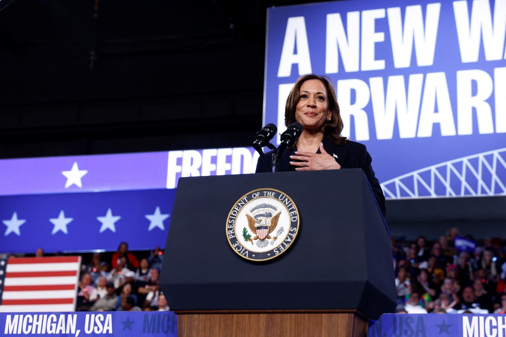 Kamala Harris at a podium 