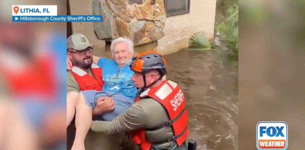 a 91-year-old woman stranded in her home as floodwaters rose in Lithia, near the Alafia River