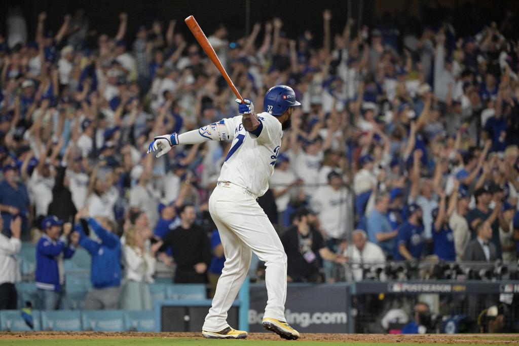 Teoscar Hernandez homered for the Dodgers during their Game 5 win on Oct. 11.