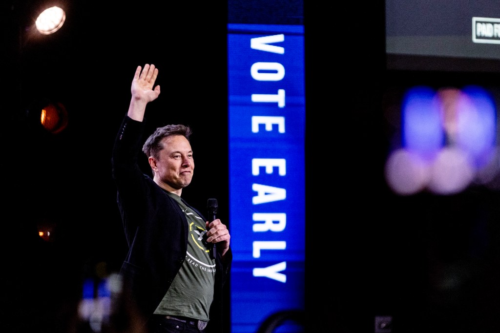 Elon Musk makes an appearance at Life Center Church in Harrisburg, Pa. on Oct. 19, 2024.