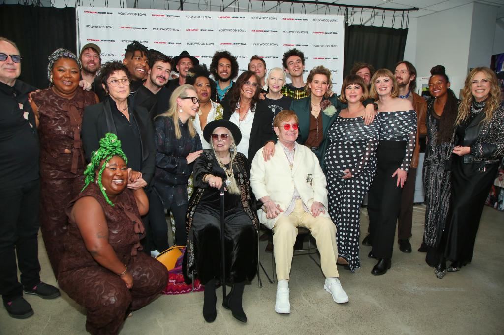 Joni Mitchell and her all-star guests backstage at the "Joni Jam" at the Hollywood Bowl.