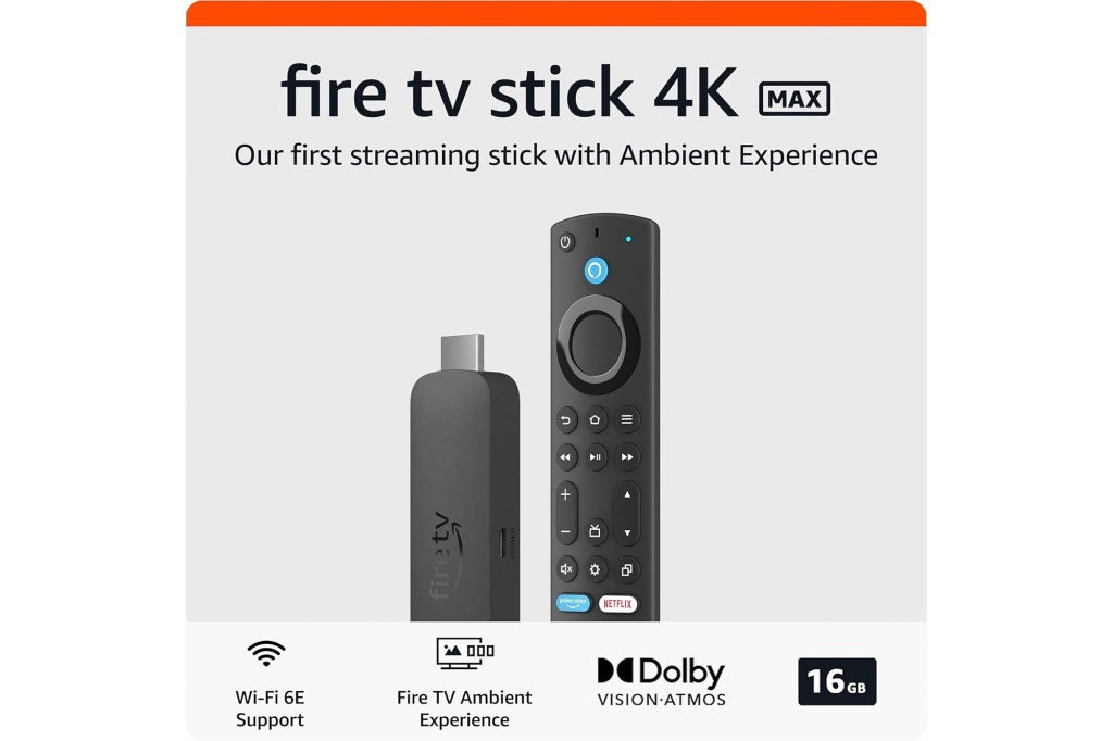 
Amazon Fire TV Stick 4K Max streaming device, supports Wi-Fi 6E, free & live TV without cable or satellite.
