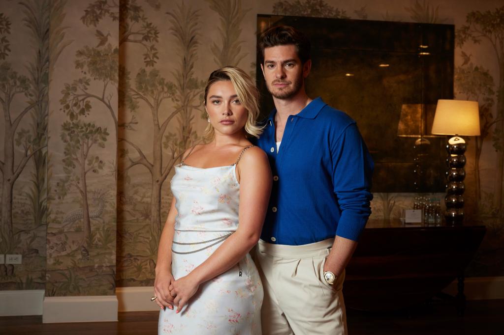 Florence Pugh, Andrew Garfield in a promotional portrait for "We Live in Time"