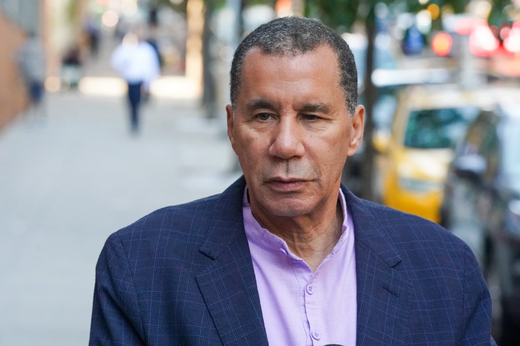 Former NY Governor David Paterson giving a press conference outside his residence at 217 E 96st., Manhattan