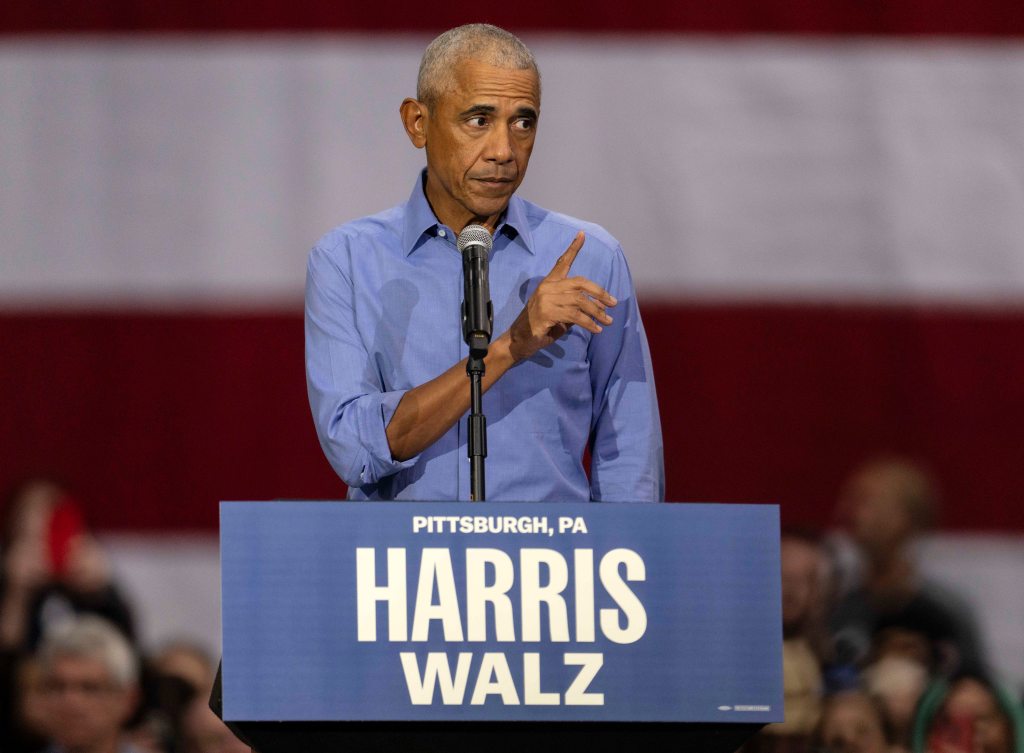 Former President BARACK OBAMA speaks at a rally in support of the Harris-Walz campaign. (Credit Image: © Brian Cahn/ZUMA Press Wire)