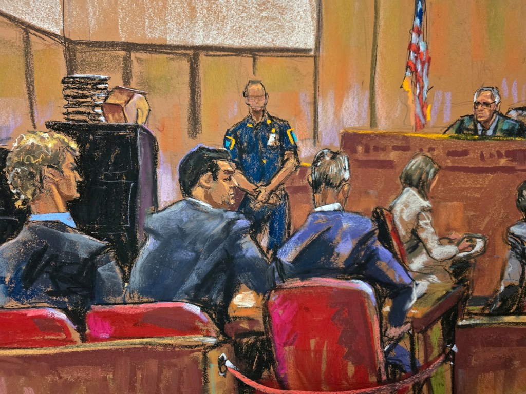 A sketch of Daniel Penny in Manhattan Criminal Court i for jury selection on Oct. 21, 2024.