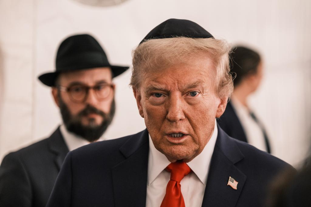 Former US president and presidential candidate Donald Trump visits the resting place of the Rebbe, Rabbi Menachem M Schneerson in Cambria Heights, Queens on the anniversary of October 7th Hamas attacks.  