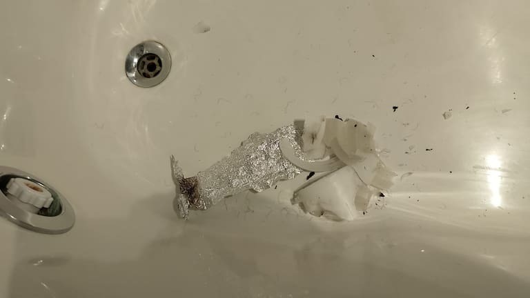 Foil was also found in the bathtub.