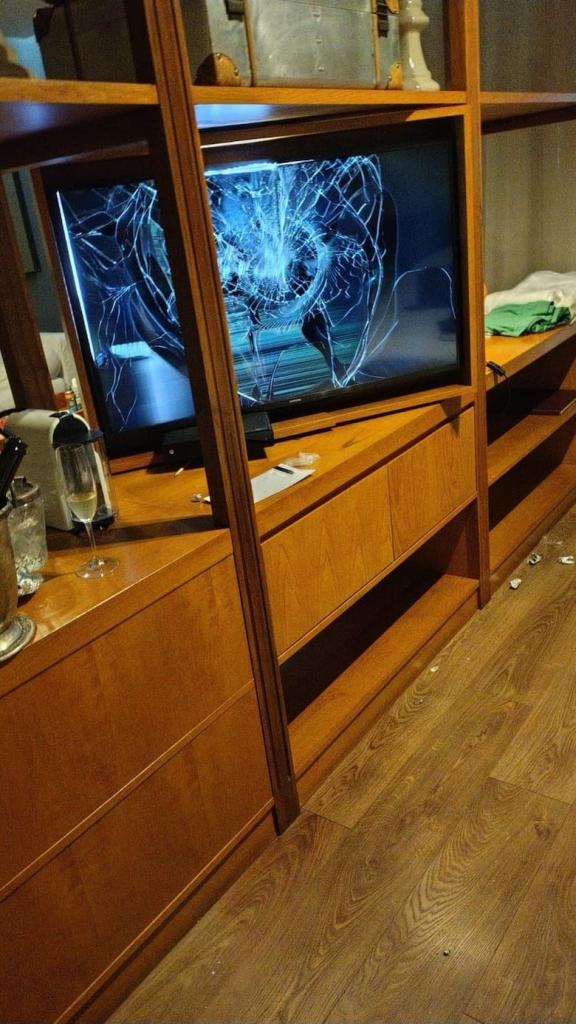 Liam Payne's hotel TV smashed.