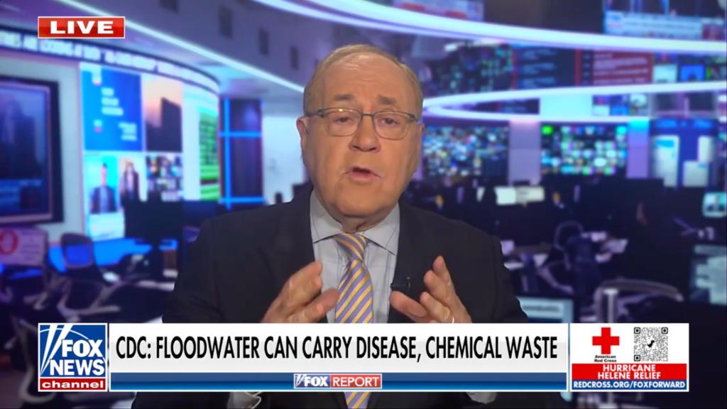 Dr. Marc Siegel, Fox News senior medical analyst, in a suit and tie, discussing health threats after Hurricane Helene's devastation.