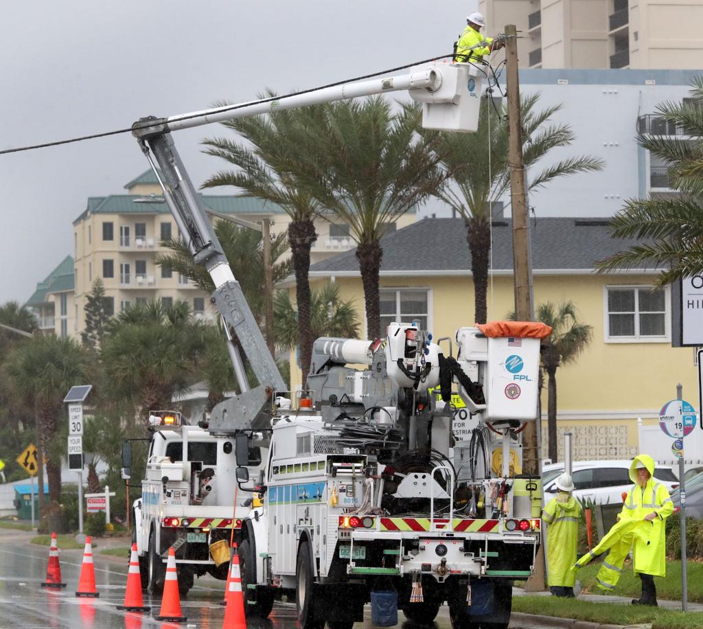 Florda Power & Light employees working on a power liens in Daytona Beach on Oct. 7, 2024.