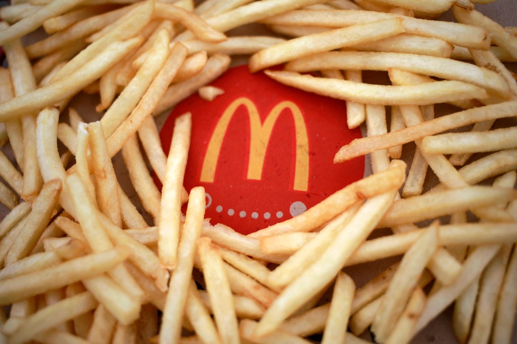 French fries arranged in a box at a McDonald's restaurant in Louisville, Kentucky