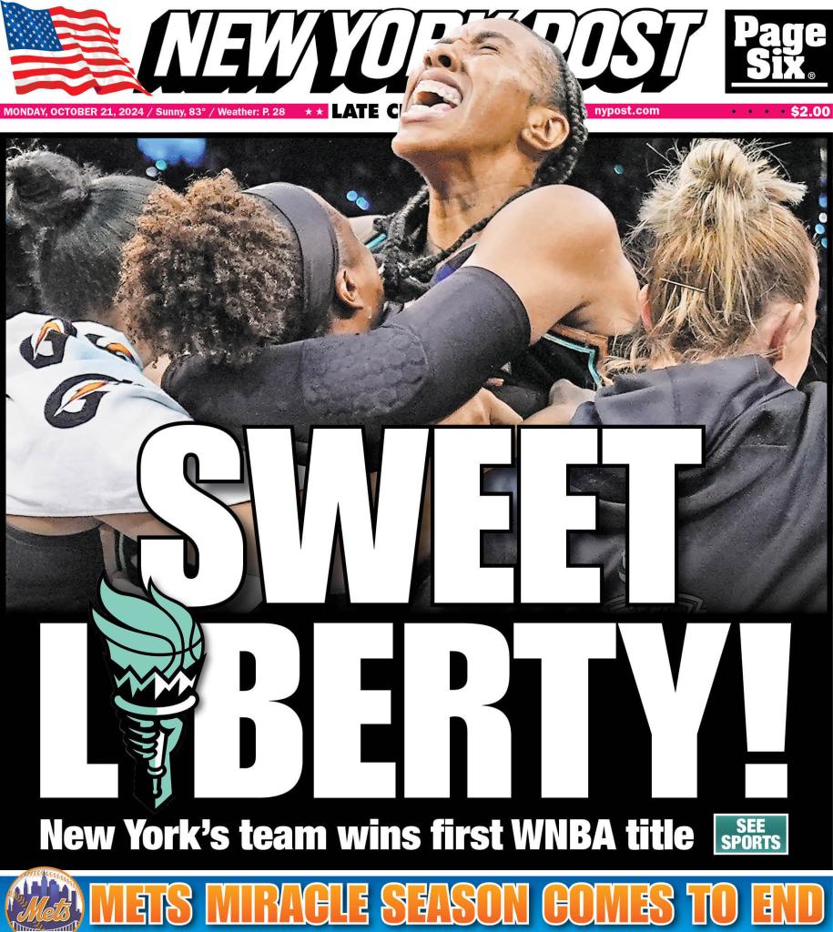 The front cover of the New York Post on Oct. 21, 2024.