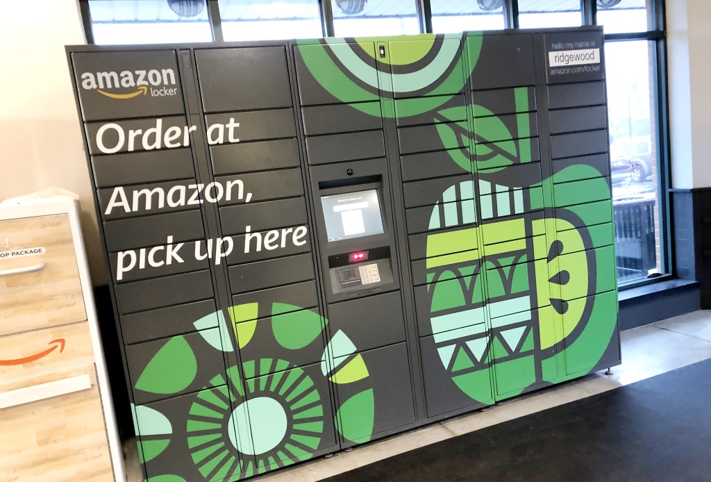 Amazon locker kiosk.