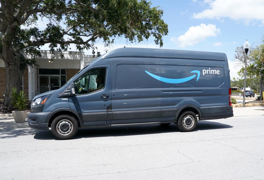 Amazon Prime van on street.