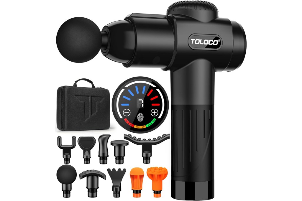 TOLOCO Massage Gun, Deep Tissue Back Massage for Athletes for Pain Relief, Percussion Massager with 10 Massages Heads & Silent Brushless Motor, Black