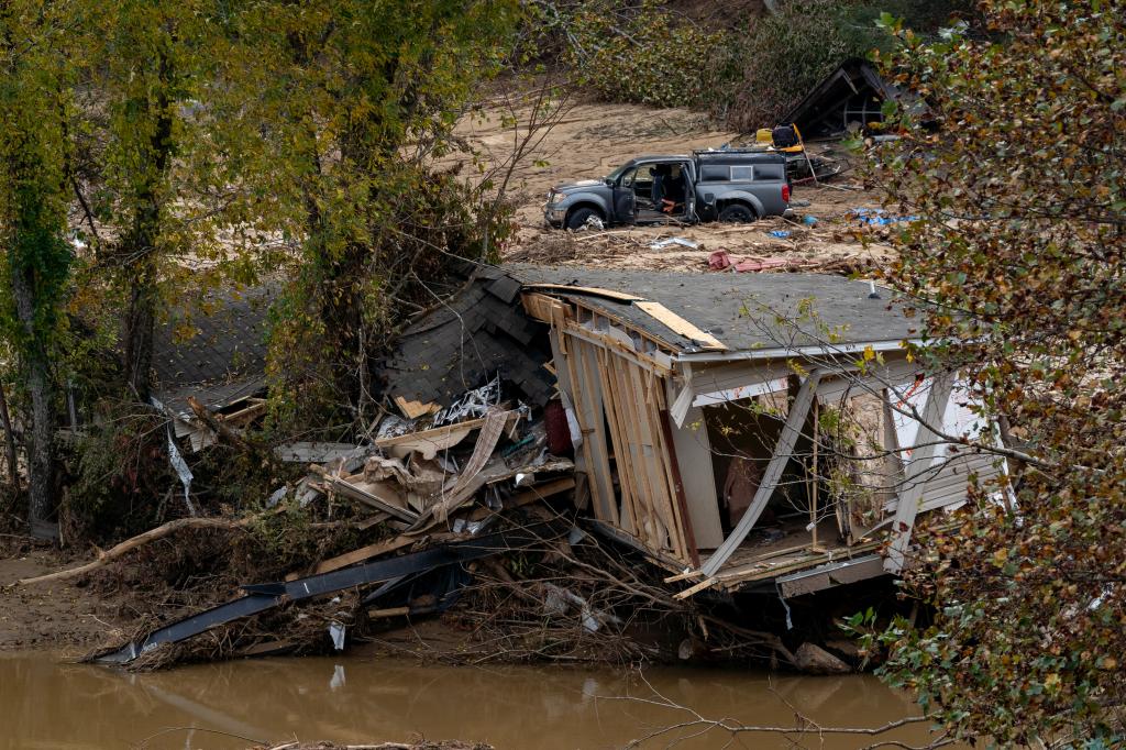 Homes and roads destroyed in the aftermath of hurricane helene outside of Bat Cave, North Carolina