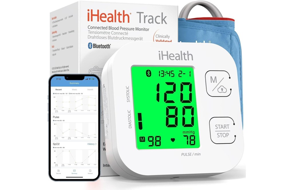 
iHealth Track Smart Upper Arm Blood Pressure Monitor with Wide Range Cuff That fits Standard to Large Adult Arms, Bluetooth Compatible for iOS & Android.