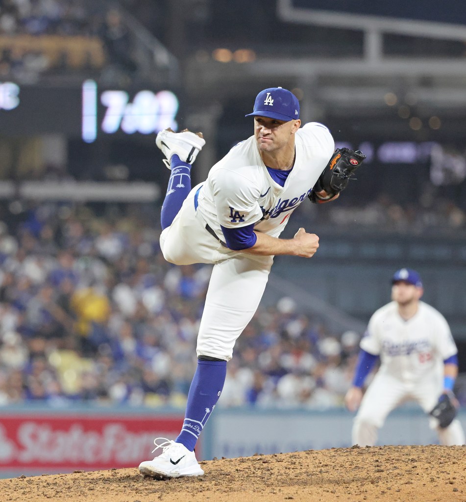 Jack Flaherty #0 of the Los Angeles Dodgers throws a pitch