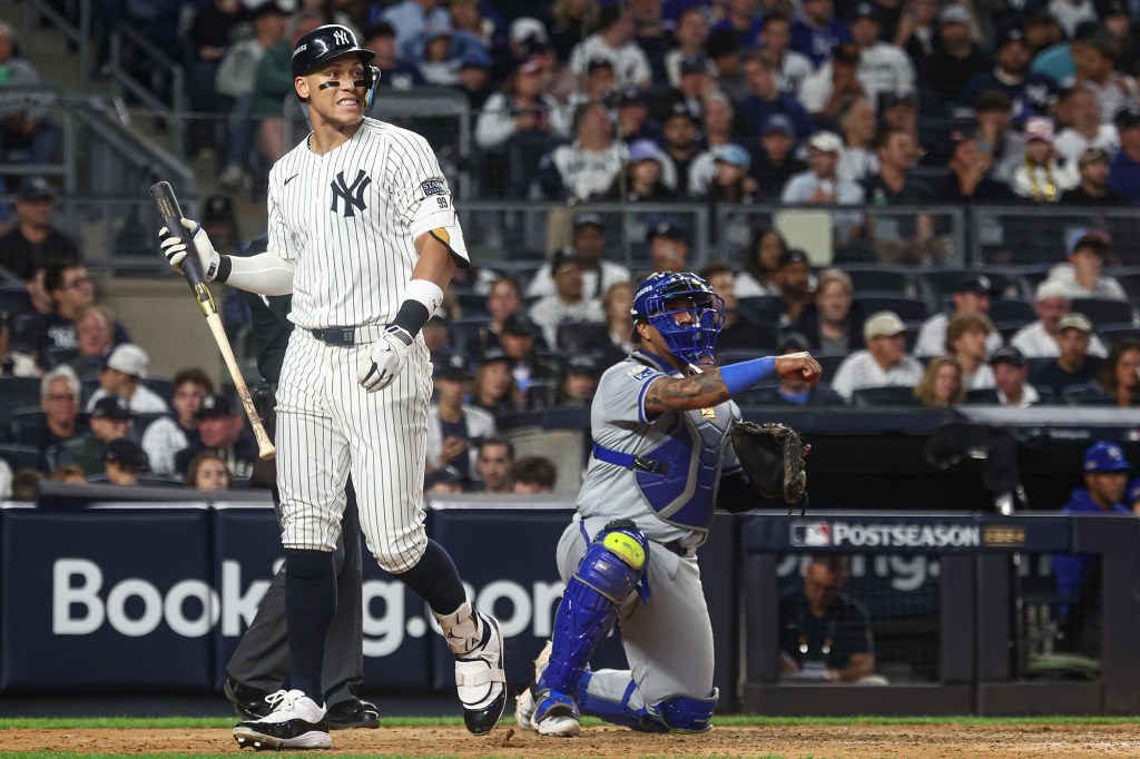 Aaron Judge reacts after striking out during Game 1 of the ALDS.