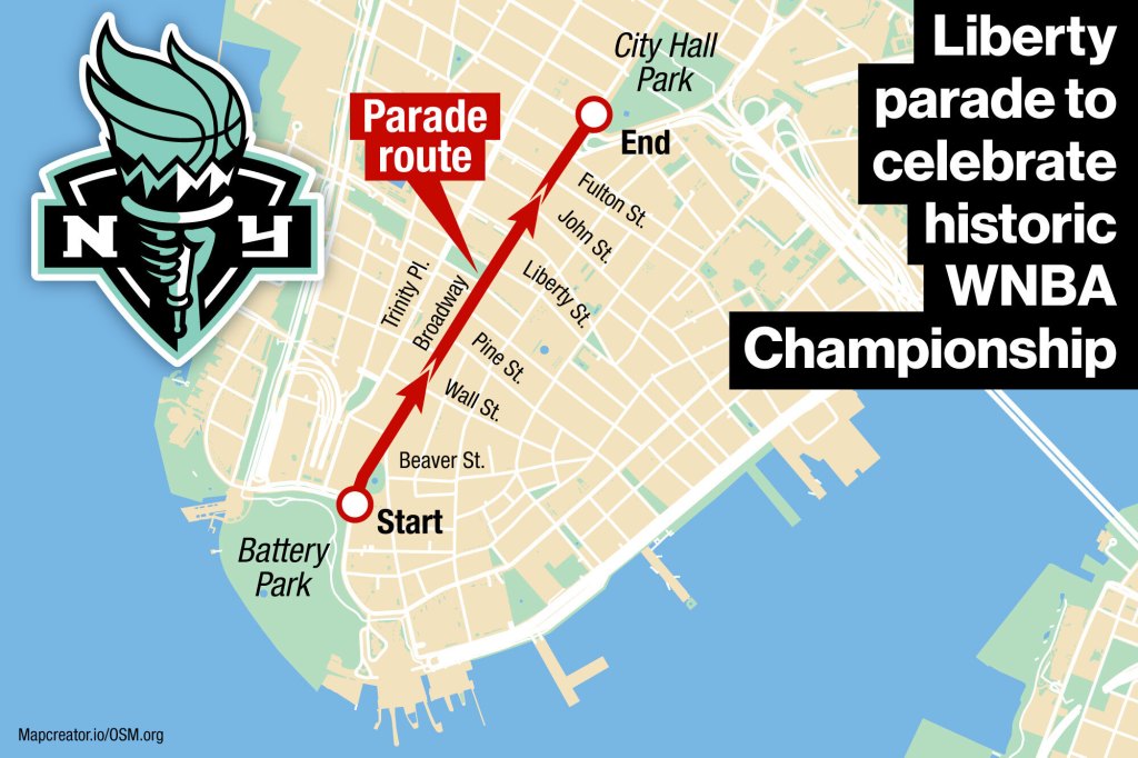 Liberty's parade path through Manhattan.