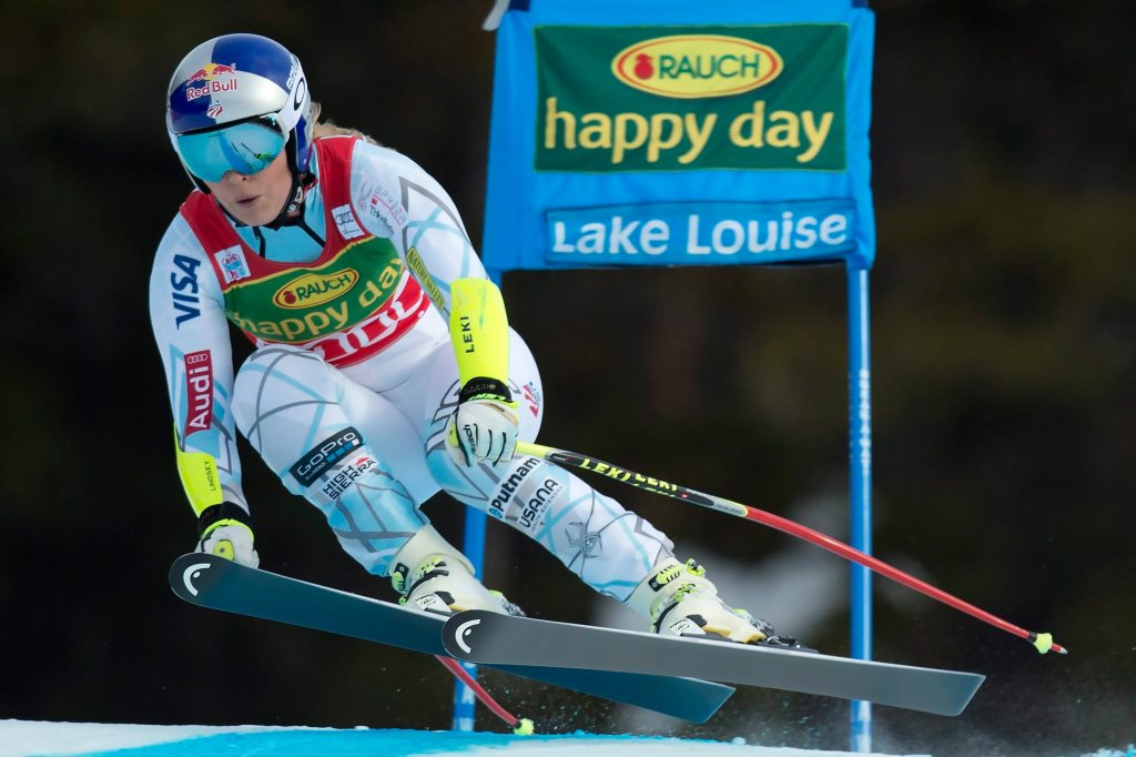 Lindsey Vonn, of the United States, skis her way to victory during the women's World Cup super-G skiing event in Lake Louise, Alberta, Sunday, Dec. 6, 2015. 