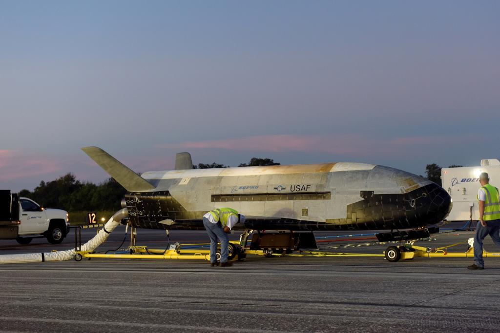 The X-37B seen at Kennedy Space Center on Oct. 27, 2019.