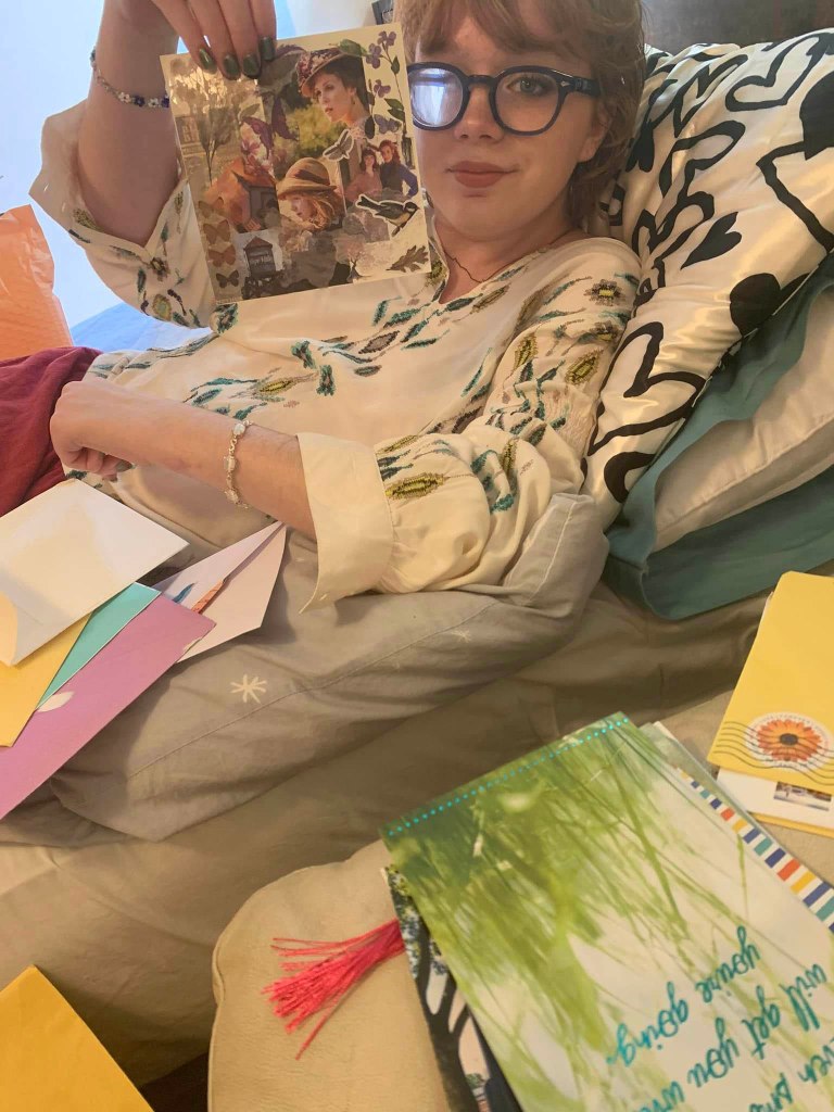 Mamie Laverock going through fan mail. 