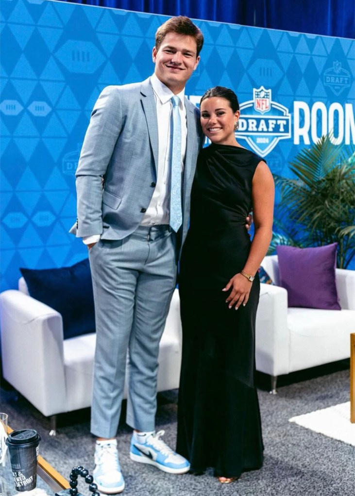 Drake Maye and his girlfriend, Ann Michael Hudson at the 2024 NFL Draft in Detroit in April. 