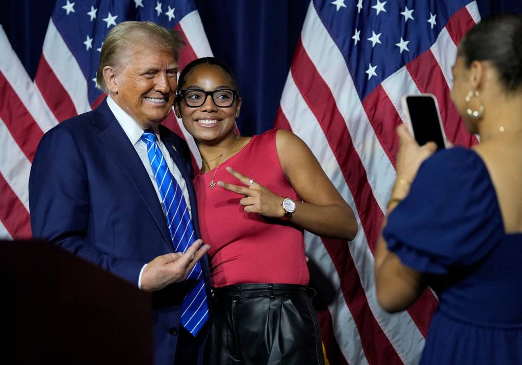 Michaella Lawrence, a Luthern Prep student, posing for a photo with former president Donald Trump at a campaign event in Milwaukee