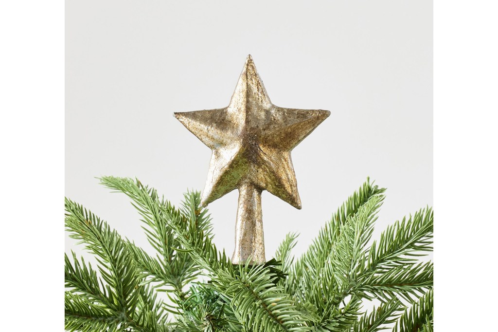 A gold star on top of a Christmas tree